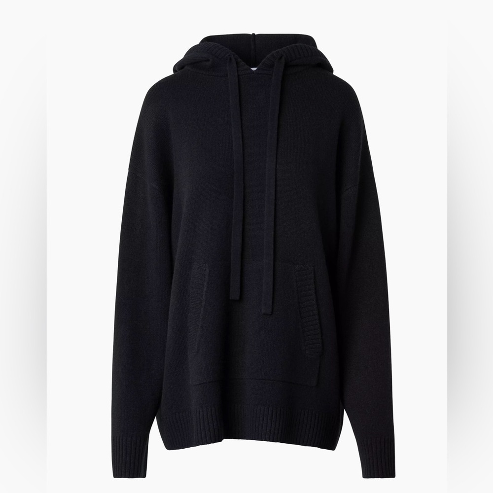 vince black women's cashmere sweater hooded and long, size medium